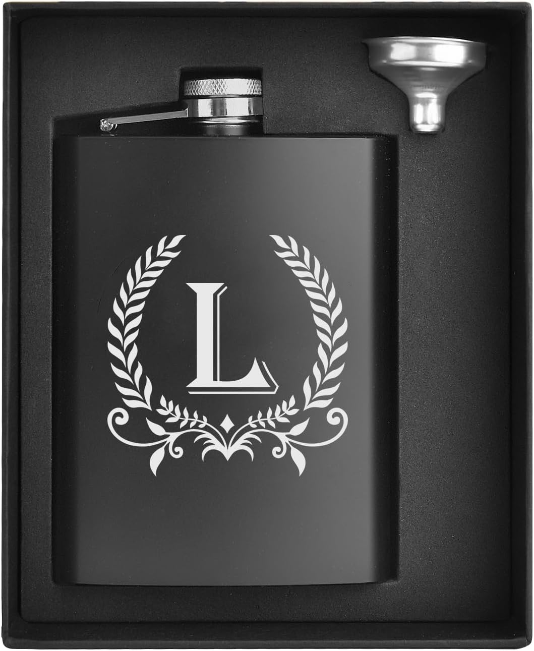 ELEGANTPARK Hip Flasks for Liquor for Men with Initials Monogrammed Gifts for Men Birthday Personalized Gifts for Him Groomsmen Dad Engraved Hip Flask with Funnel 8 OZ Letter L