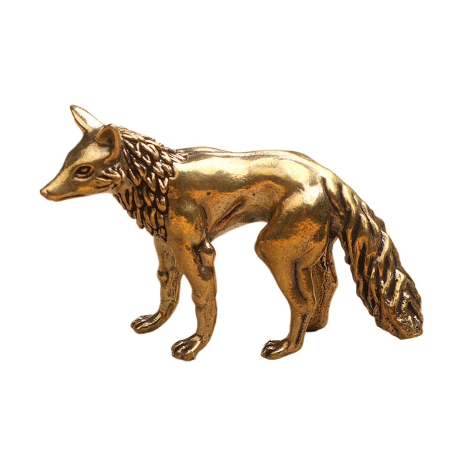 NGDFGR Brass Simulation Fox Figurines,Interesting Animal Fox Miniature Statue Sculpture Desktop Ornament Home Bonsai Micro Landscape Decor Accessories