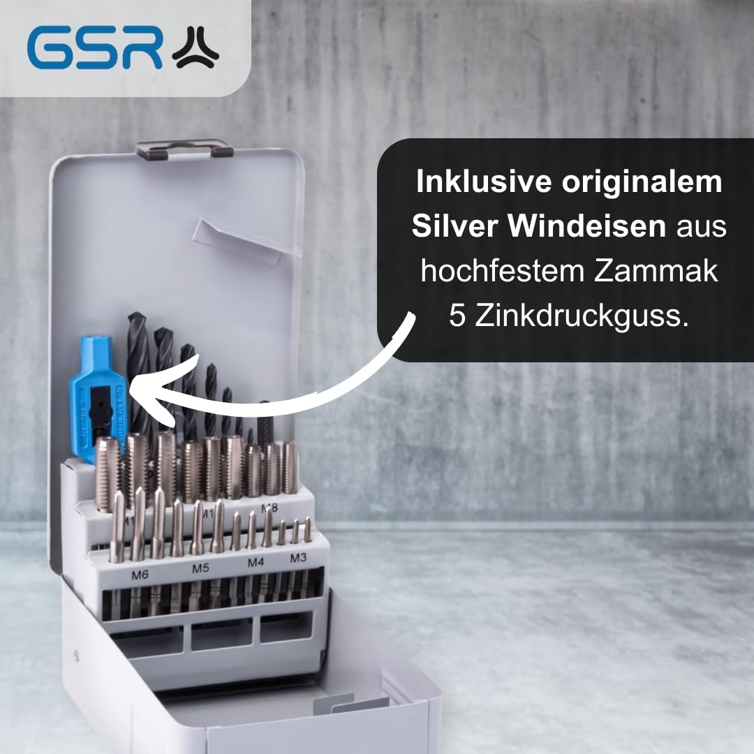 GSR Set maschi e punte elicoidali HSS – 30 pezzi M3–M12 | kit filettatura professionale con giramaschi e dima | DIN 352/338 / 1814 | valigetta in metallo