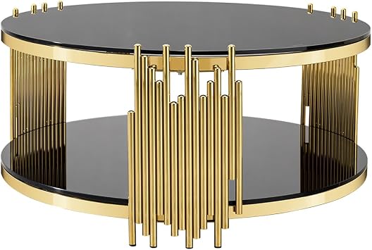 31.5" Round Modern Coffee Table, 2-Tier Black Tempered Glass Top