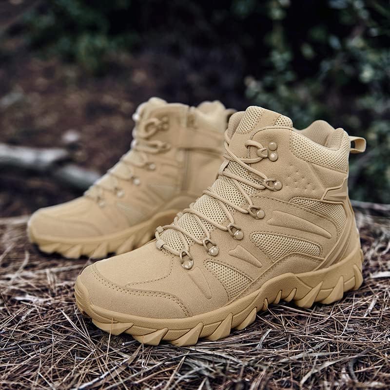 Tactical Military Combat Boots, High-Top Hiking Boots, Available in Black, Tan, Green, Mesh Breathable Design, Lace-up Style