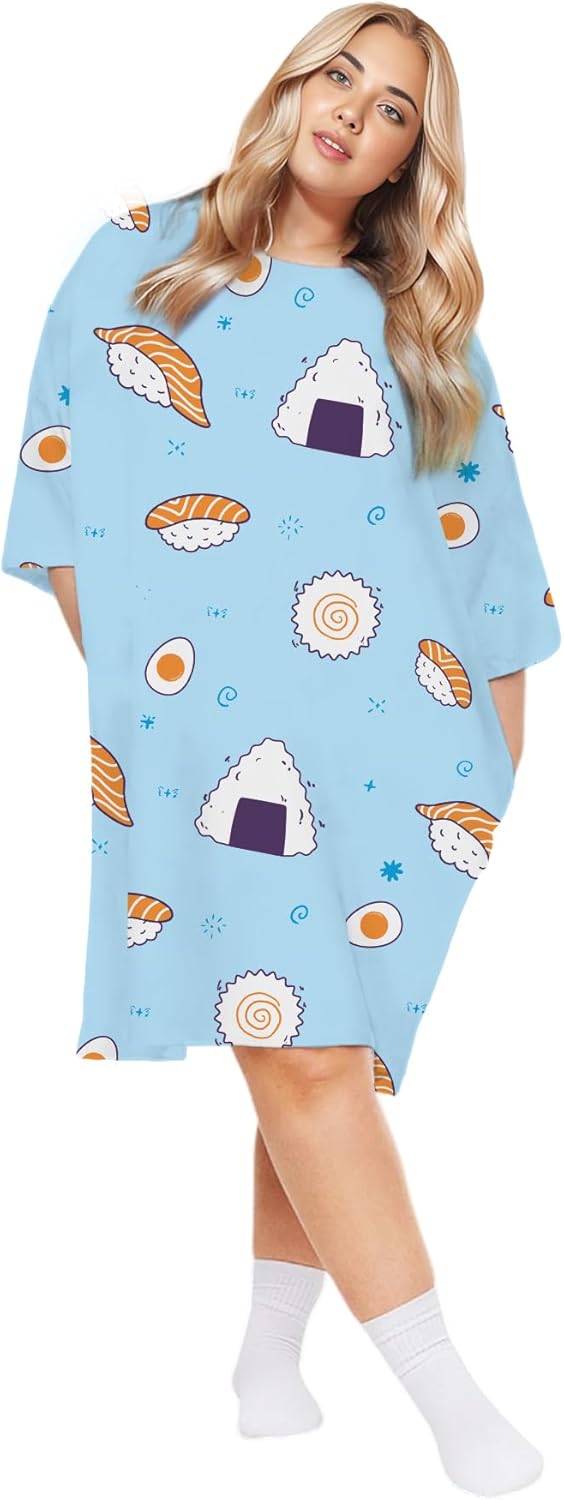 KFUBUO Plus Size Nightgowns for Women Oversized Sleep Tshirts Dress Short Sleeves Sleepwear With Pocket Fit S-5XL - Image 3