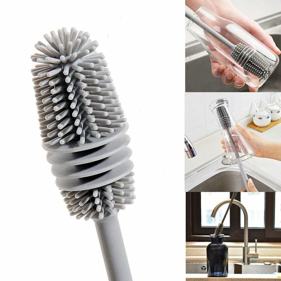 Sarthu Bottle Cleaning Brush Silicone Long Handle, Cup Lid Cleaner Brush.Multifunctional Brushes for Water Bottles, Straws, Windows, Grooves, Keyboards Efficient Cleaning Tools (Multicolor Pack of 2) 3