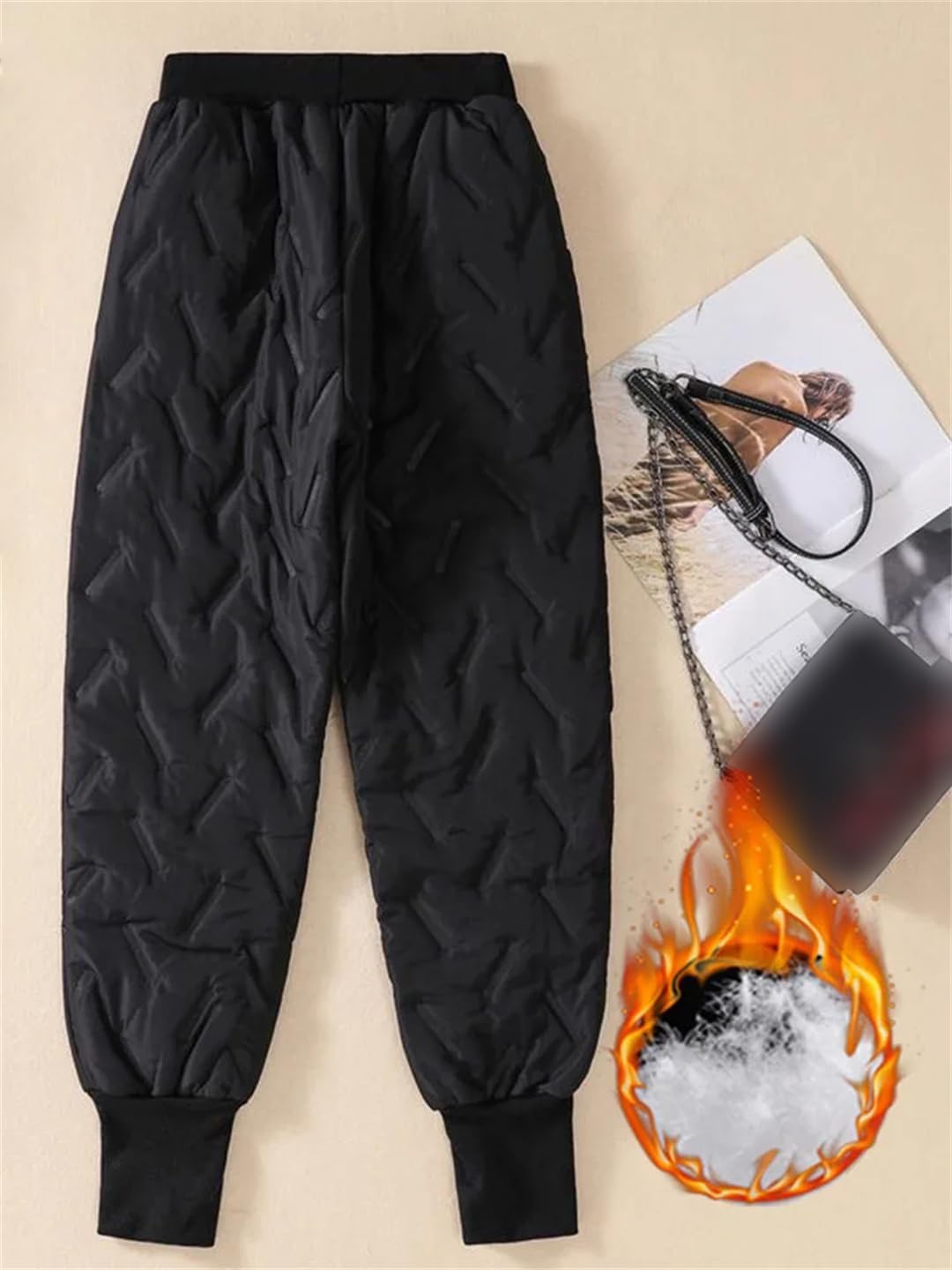 Mkjuuior Winter Snow Wear Down Cotton Jogging Pants Women's Warm Harem Pants Casual High Waist Thickened Long Sports Pants
