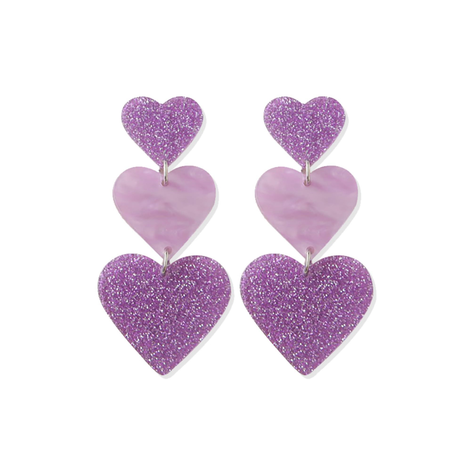 Adoshine Heart Earrings BlingBling Dangle Earrings Acrylic Cute Hot Pink Red Rave Earrings Love Heart Shaped Earring For