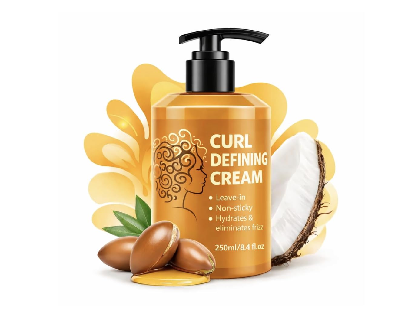 Curl Defining Cream for Curly and Wavy Hair Leave In Styling Cream with Argan Oil & Coconut Extract Frizz Control Soft Hold Long Lasting Hydration Shine-picture-29