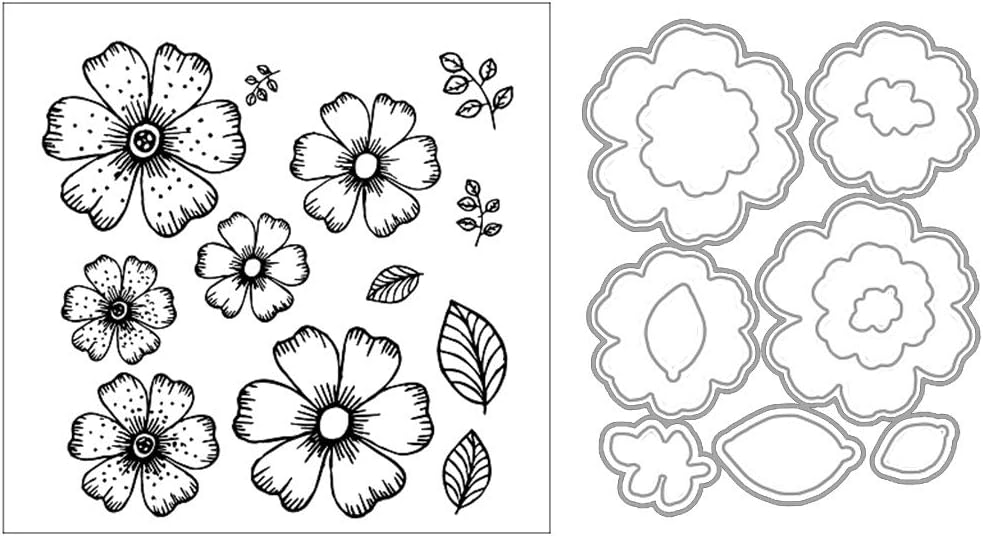 ShapeW Flowers and Leaves Metal Cutting Dies Stamp Stencils DIY Scrapbooking Photo Album Decor Cards (Clear Stamp+Dies Cutting)