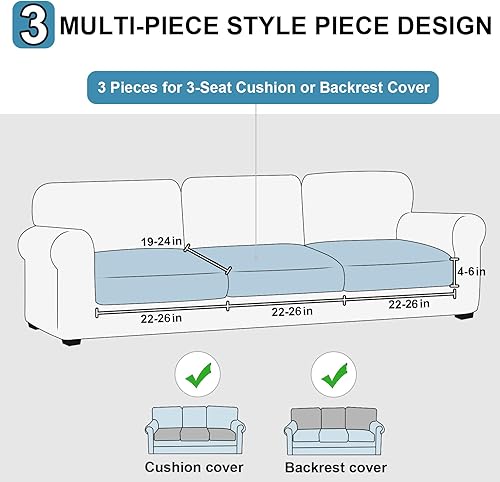 Miniatura 2 de NAISI Fundas de cojín impermeables para sofá, tela de terciopelo grueso, lavables, 3 piezas, fundas individuales para sofá modular con parte