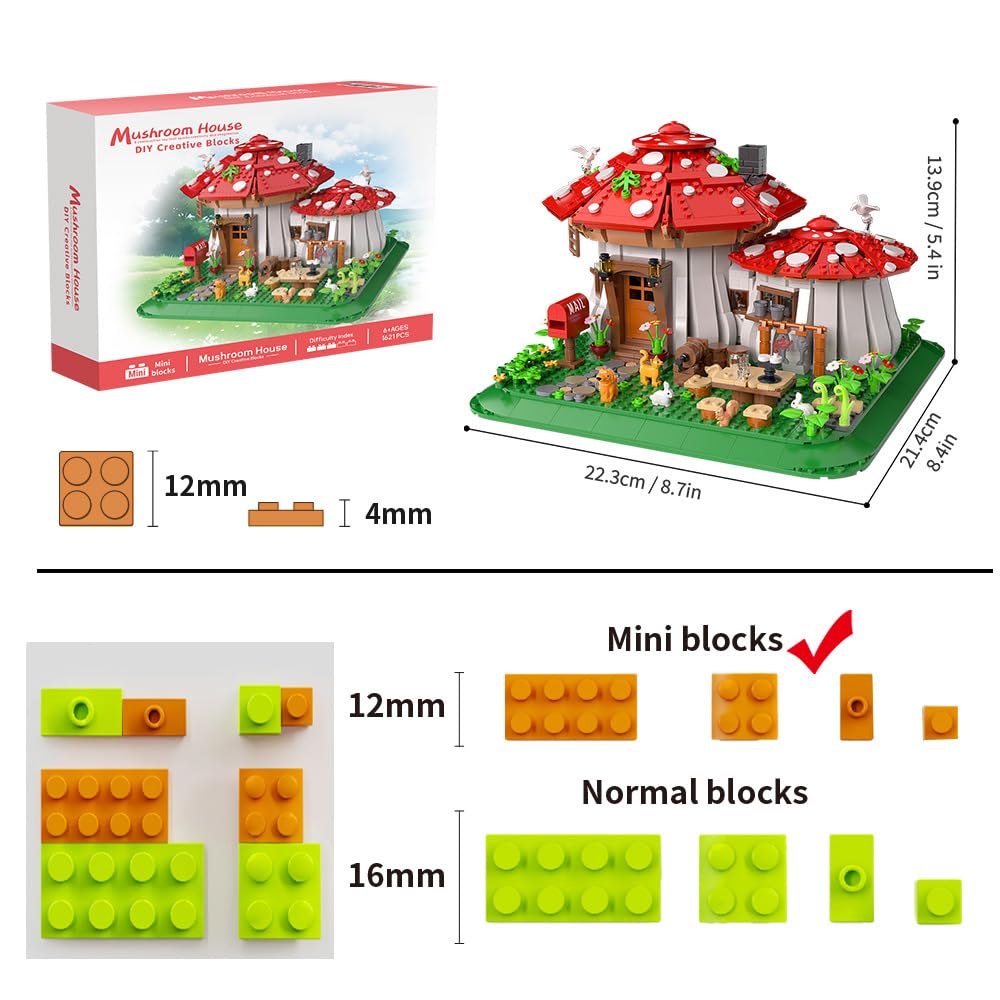 Mushroom House Building Blocks Set - Unique Design Creative Building Toy for Adults and Teens Mini Brick 1621pcs