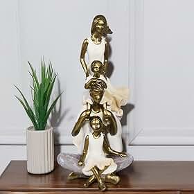 Escultura Família em Resina – Pais e Duas Filhas Meninas Decoração de Casa Presente de Dia das Mães