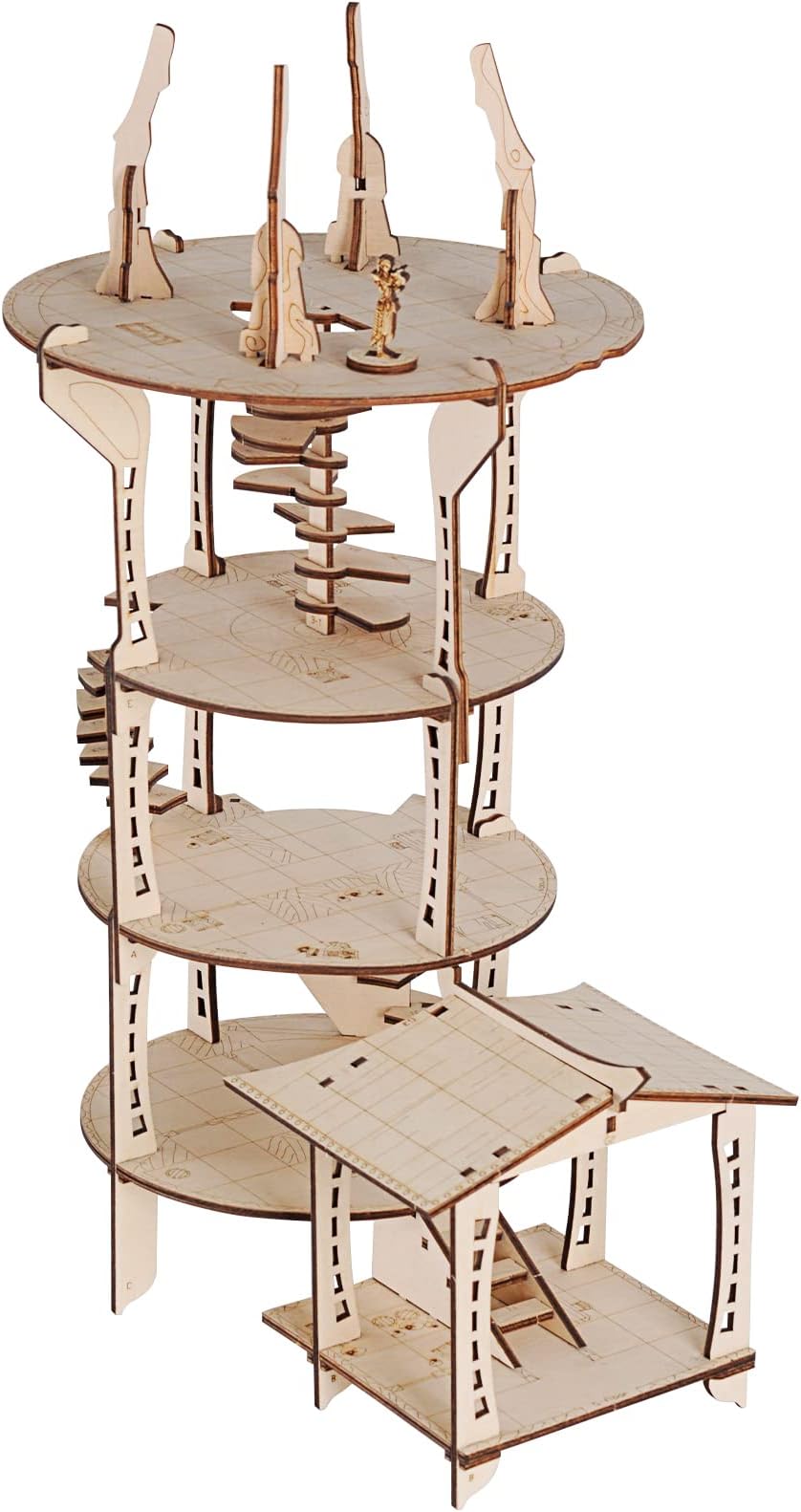 DND 3D Mage's Tower Battle Map 4-Level 16 Inches Tall Wood Laser Cut with 1" Grid Wargaming Terrain for Dungeons & Dragons, Pathfinder, Wargames or Other Tabletop RPG