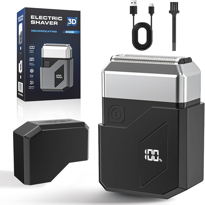 Barbeador elétrico de tela Floranurture com 3 lâminas flutuantes, visor LED, carregamento rápido, uso seco e úmido, IPX7 e USB-C