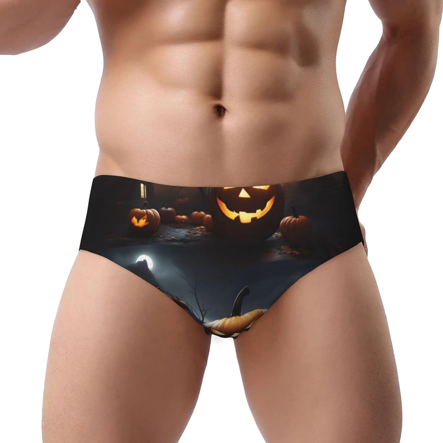 Halloween Pumpkin Men'S Underwear Triangle Briefs, Soft Breathable Stretchy Undergarments With Elastic Waistband
