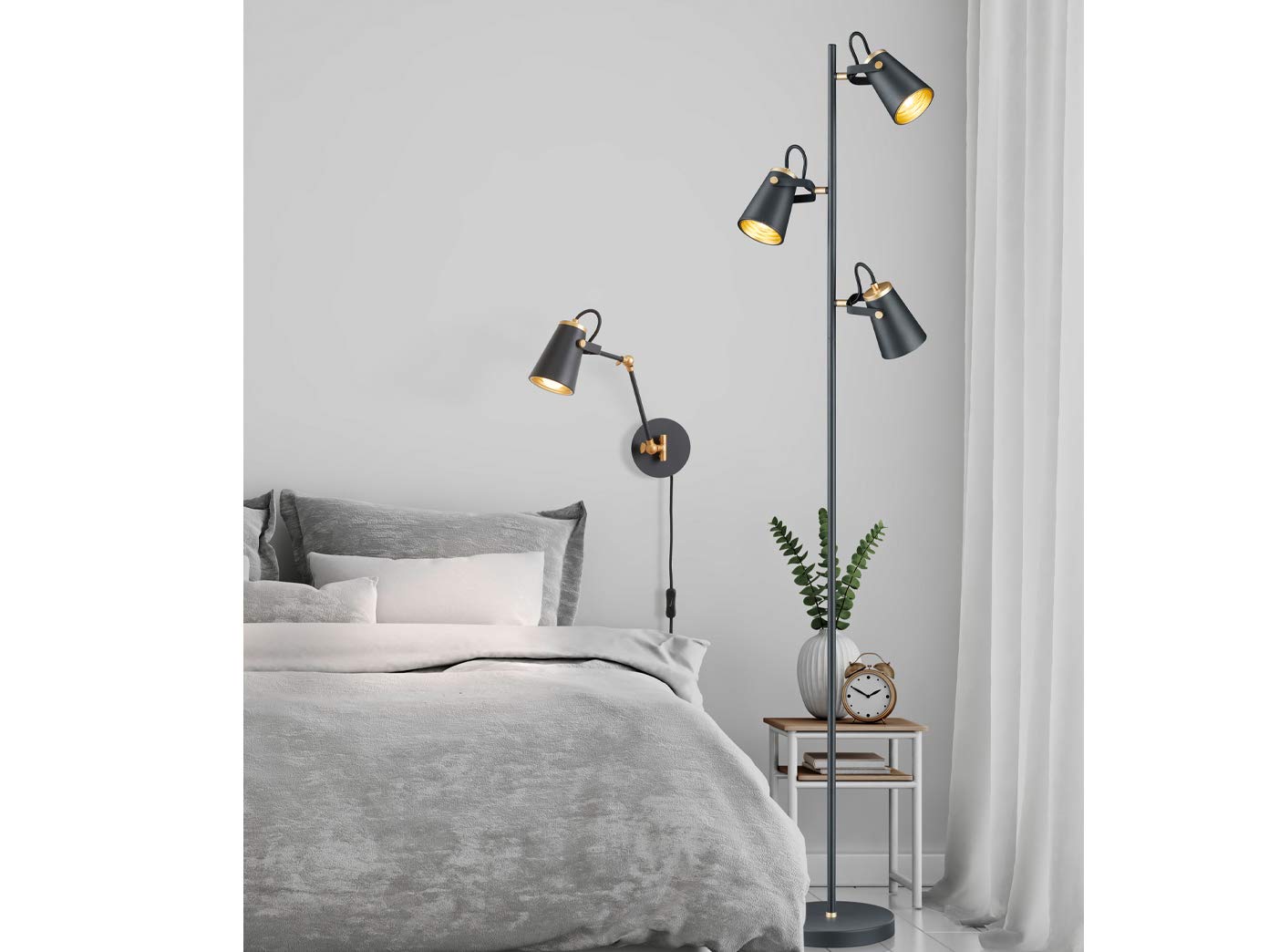 Trio Leuchten Lampa stojąca Edward 408800332, metal czarny matowy/złoty, bez 3 x E14