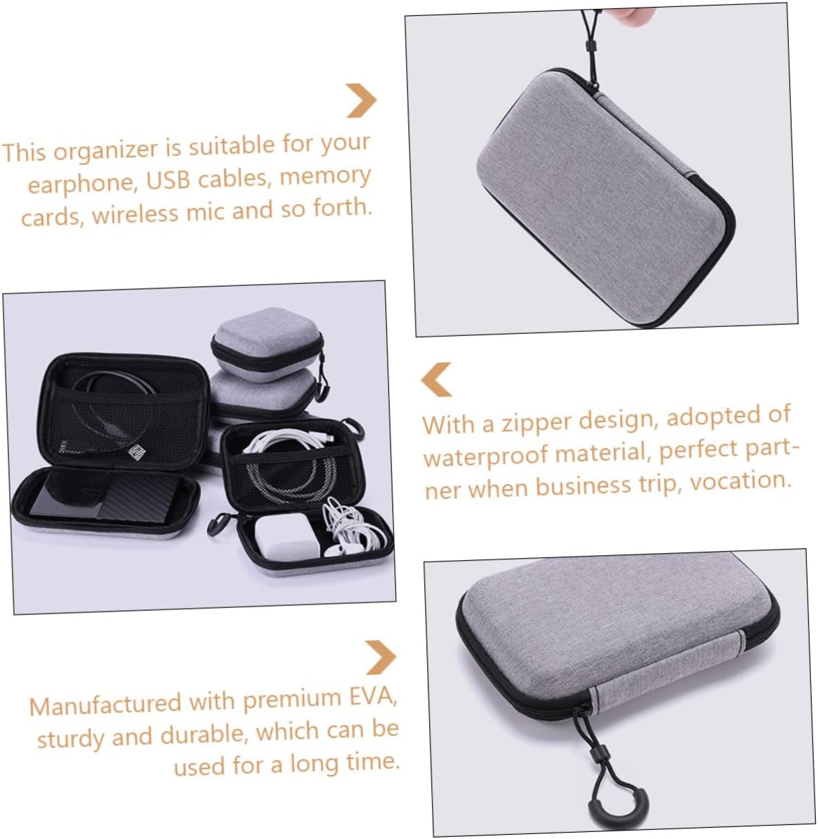 2pcs Electronic Accessory Storage Bag Microphone Pouch Cable Adapter Power Bank Tablet Gray image 4