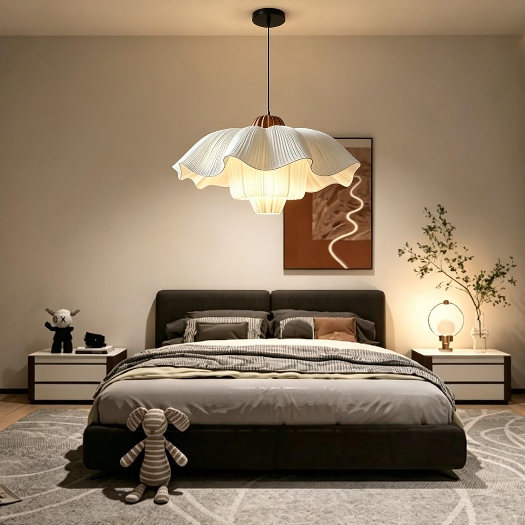 Lampadario in stile vintage francese Lampada a sospensione per camera da letto in stile nordico Plafoniera in tessuto in Mid century Altezza regolabile E27 da letto e sale da pranzo bar