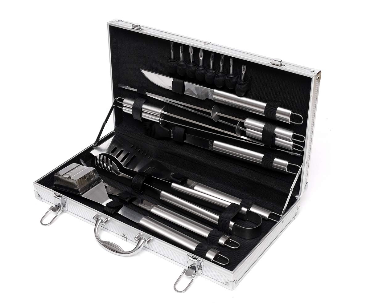 Set di utensili da cucina in acciaio inox, 18 pezzi, con valigetta (posate – senza incisione)