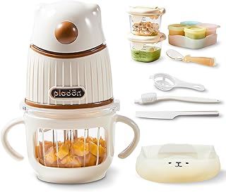 Baby Food Maker-Food Processor, Fruits, Vegetables, Meats, Potatoes, Avocados, Gift Package with A feeding spoon, A bib, A set of 4 separate food ice cube trays, and Two 200ml food storage