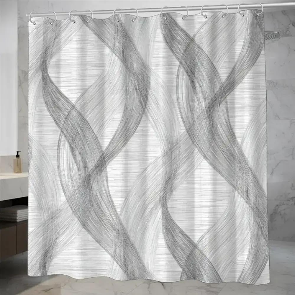 Rideau de douche gris à motifs aquatiques vintage 160x160 cm
