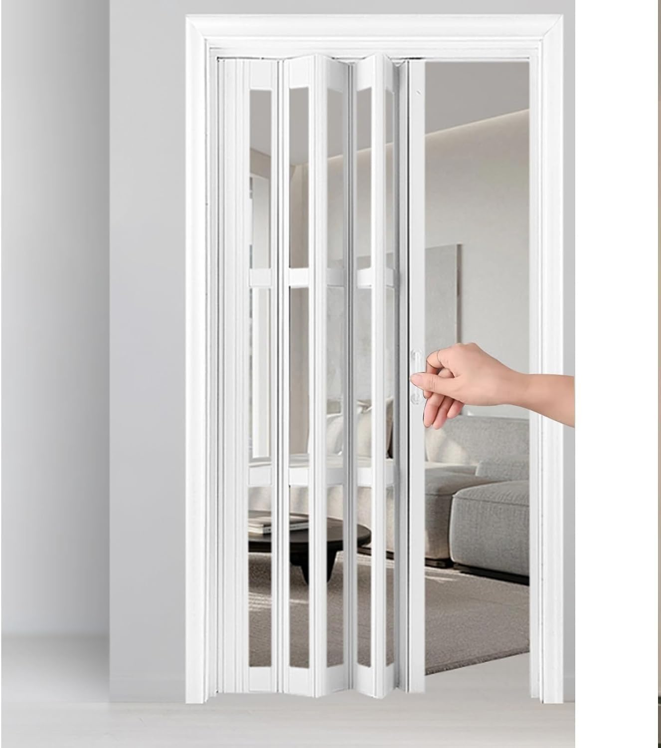 White Accordion Sliding Shower Door - Clear Acrylic Glass, Durable Aluminum Frame, Space-Saving Design, Fits 20x80in (51x203cm) Opening - Adjustable for 20 to 80 Inches Wide