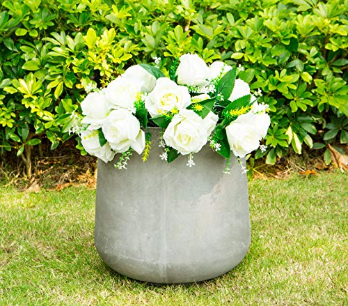 Image of Kante Accent Round Curved Pale Gray Concrete Planter 13 inch Dia, Outdoor | Rubber Plug for Indoor, Drainage for Garden, All-Weather Cement Flower Pot, Handcrafted, Anti-Frost & UV, Modern Home Decor