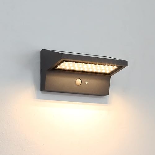 HFVLITE Lámpara solar de pared para exteriores con sensor de movimiento, 36 luces LED brillantes, 3 modos de iluminación, impermeable IP54, luz de