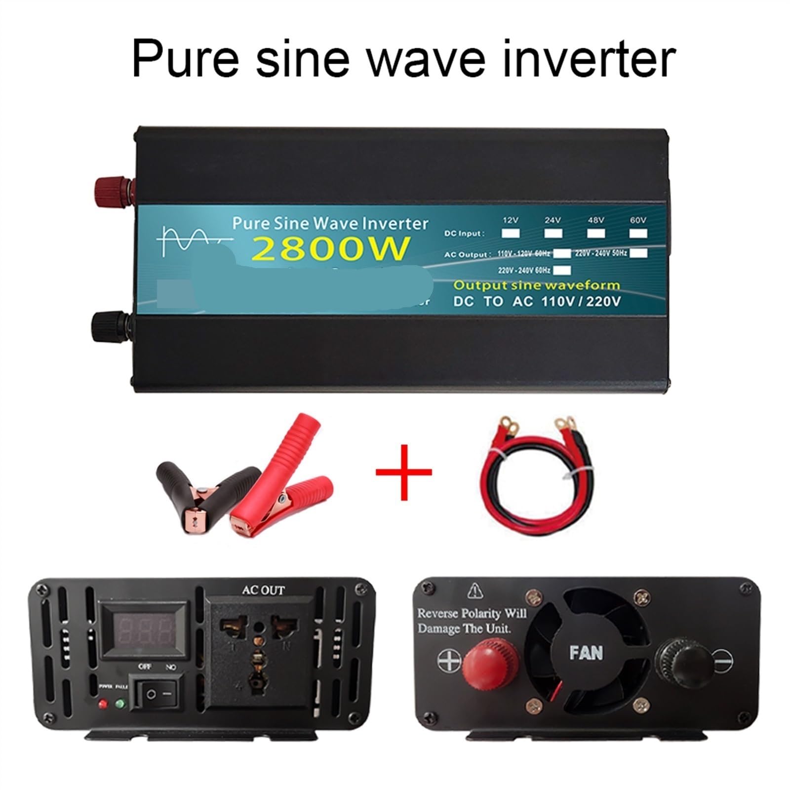 Falownik mocy Czysta fala sinusoidalna przetwornica DC 12 v/24 v do AC 1000W 1600W 3000W konwerter mocy transformator napięcia inwerter słoneczny wyświetlacz LED(2800W,24V)