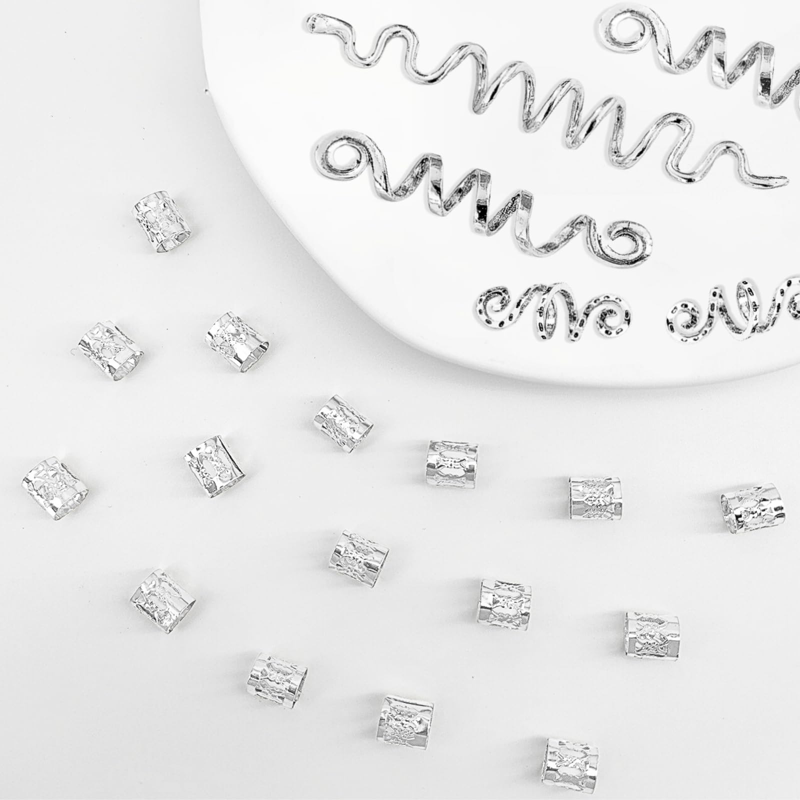 LUFFLOK 31 Pieces Silver Hair Locs, Adjustable Hair Rings and Charms for Dreadlocks Braids Metal Hair Clips - Image 4