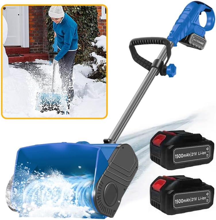 Cordless Snow Blower – High-Power Electric Snow Shovel with Double 1500mAh Battery, 2200 r/min, Quick Start Safety Features, Suitable for Yards/Gardens/Roads/Playground (Blue)
