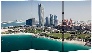 2 Ft Room Divider Screen Skyscrapers Coastline abu Dhabi abu dhabis Pictures Portable Short Canvas Folding Screen 3 Panel Freestanding Separator Privacy Partition Indoor Home Office
