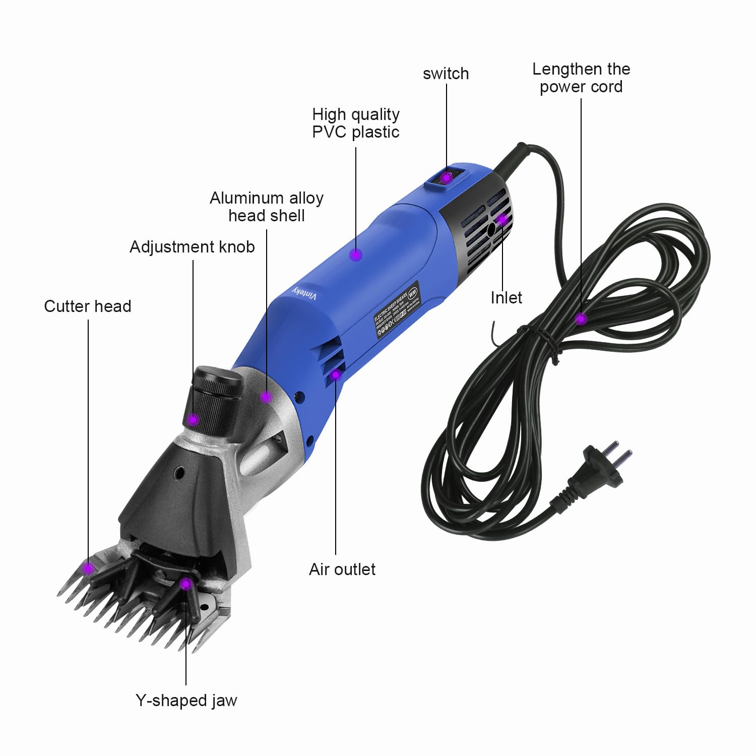 Vinteky Cisaille à Moutons électrique 780W, Tondeuse à Moutons Tondeuse électrique Tondeuse Electrique Professionnelle pour Laine 6 Vitesses Réglables