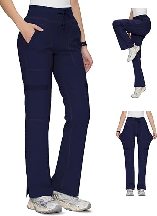 Yoga Scrub Pants for Women, High Elastic Soft Fabric | 5 Pockets, Straight Leg Cargo Bottom, Mid Rise, Drawstring Waist, Cargo Utility Fit, For Clinics, Labs, Office Wear