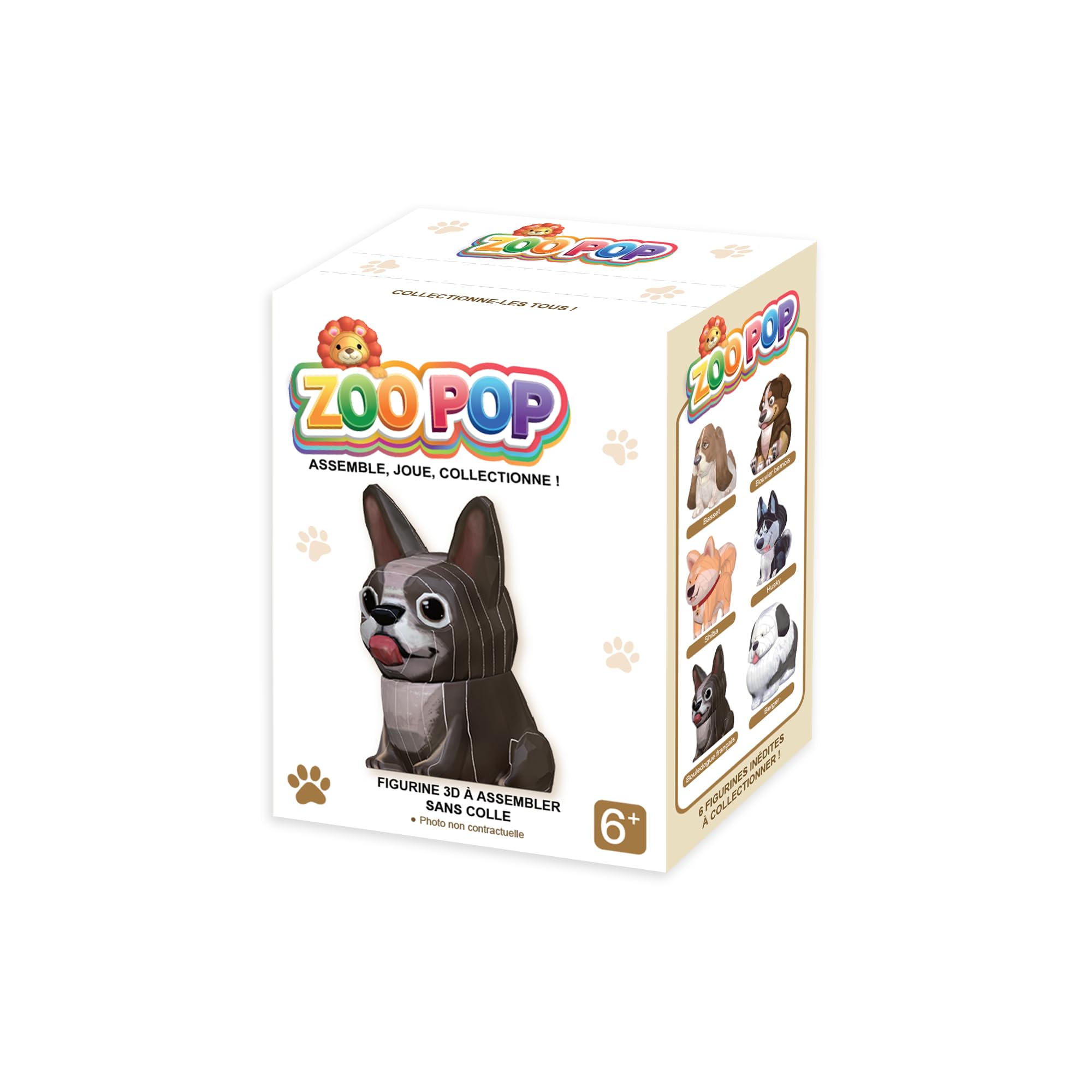 ZOO POP Espositore con 6 Personaggi 3D da Assemblare Senza Colla – Cani (Basset, Pastore, Bulldog Francese, Bovaro del Bernese, Husky, Shiba) – Attività Creativa – Personaggi da Collezione