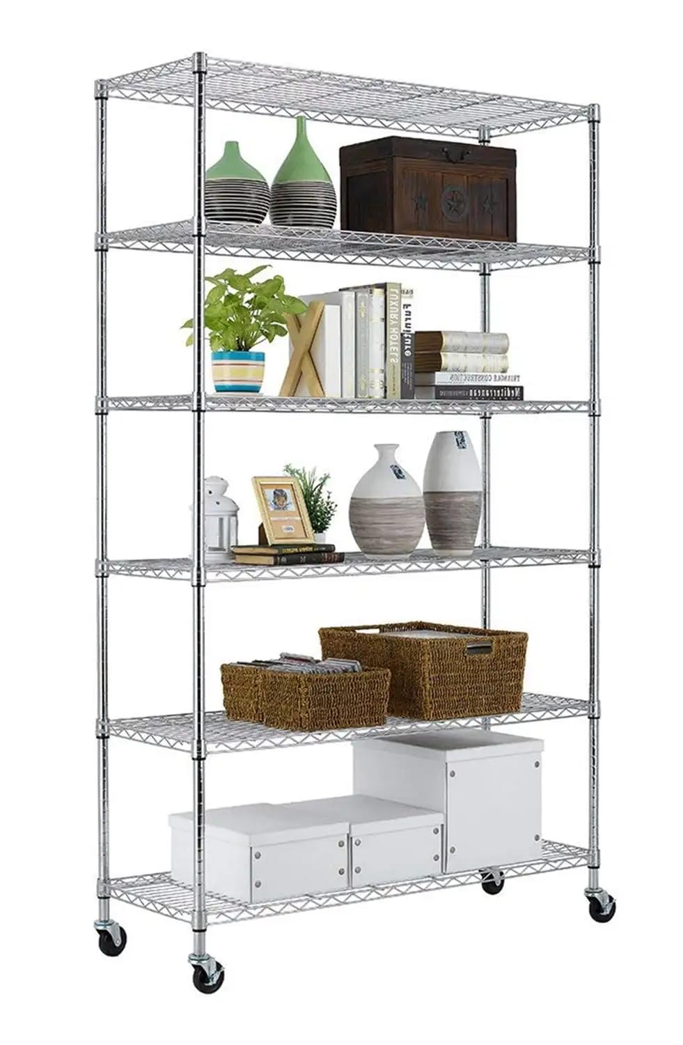 YRLLENSDAN 6 Tier Shelf Heavy Duty Metal Shelving Unit with Wheels, Adjustable Wire Storage Shelves 2100LBS Capacity, Garage Shelving for Pantry,
