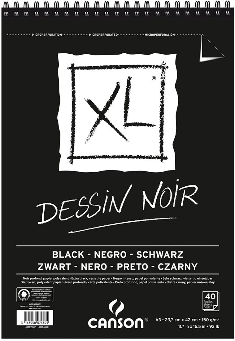 CANSON 5 Stück bblocs 40 Blatt Skizzenblock XL Black Metallbohrer kurzen Seite A3 150 g Schwarz