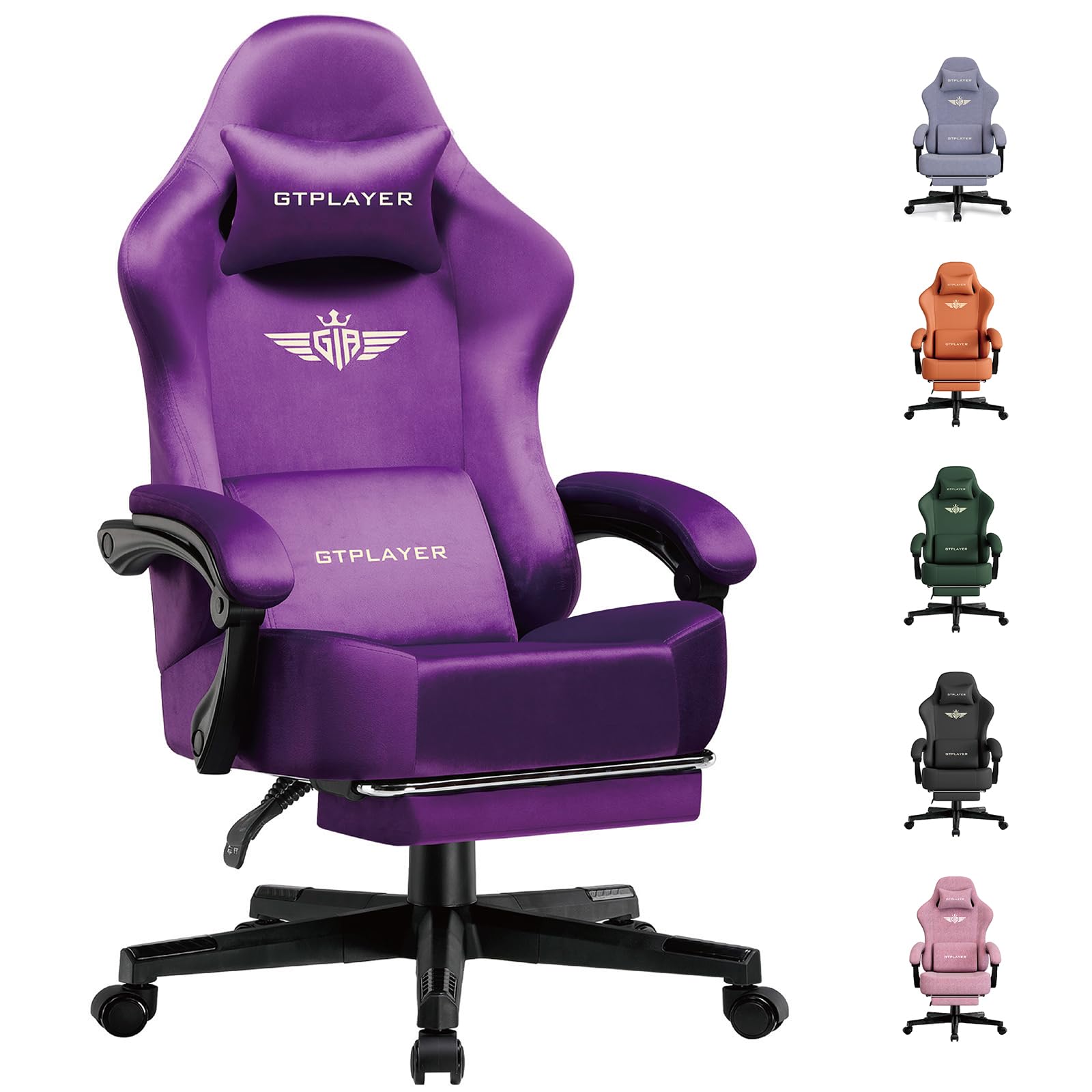 GTPLAYER Gaming Stuhl,Atmungsaktiver Bürostuhl,bürostuhl ergonomisch, Hochwertiger - Stoff,Ergonomischer PC Stuhl,160° Verstellbare Rückenlehne und ausziehbare Fußstütze,Tragkraft 180 kg,Dunkelviolett