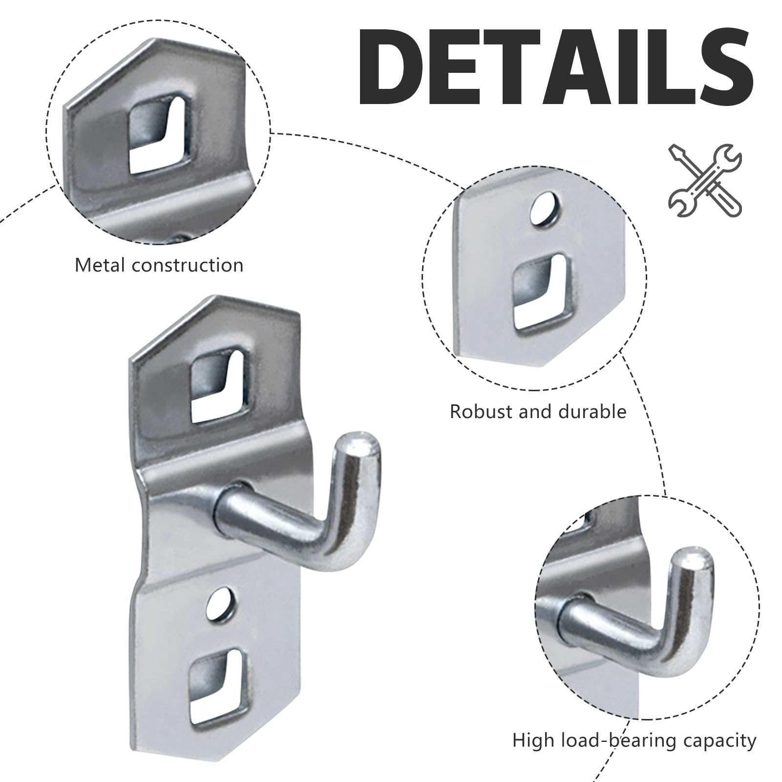 10 Stück Lochwand Haken, Regal Lochwandhaken Stahl, Werkzeughalter Lochwand Zubehör, Haken Wandpaneele Werkzeugwand,Metall Display Regal Wandhaken Lochplatten Anhänger für Supermarkt Werkstatt (25mm)