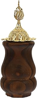 Wood Grain Arabic Handheld Incense Burner Censer with Hollow Temple Top, Vintage Incense Holder for Cone and Charcoal, Decorative Desktop Aromatherapy Burner for Home and Ramadan