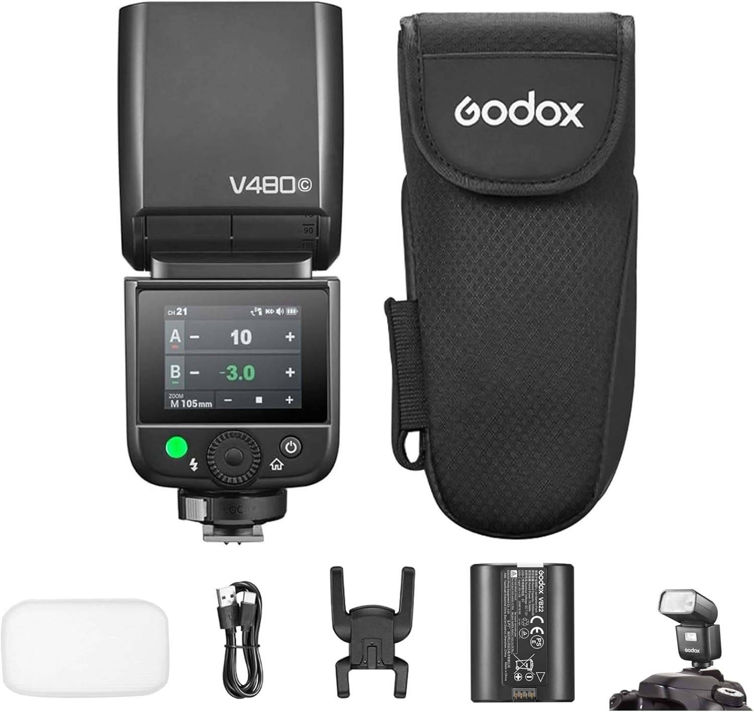 GODOX V480C V480-C TTL Camera Flash for Canon, GN50 Speedlite 650 Flash Number 1/8000s HSS 1.7s Recharge Time Built-in 5600K LED Adjustment Light with Diffuser Compatible with Canon Cameras