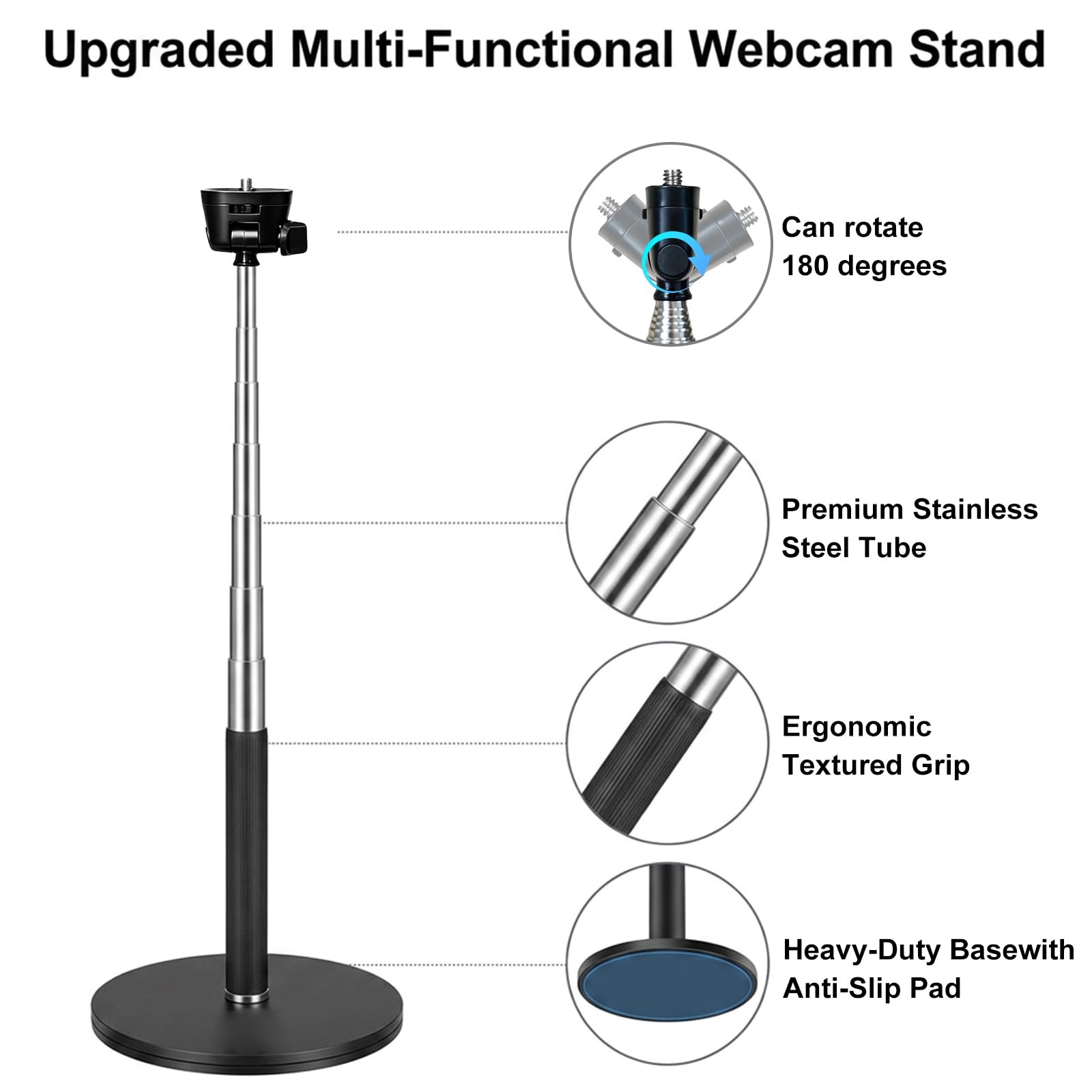 LenTok Support télescopique pour webcam pour webcam Logitech C922 C930e C920S C920 C615 C960 C920x BRIO 4K NexiGo N60, etc., pour réunions zoom, streaming, enregistrement vidéo