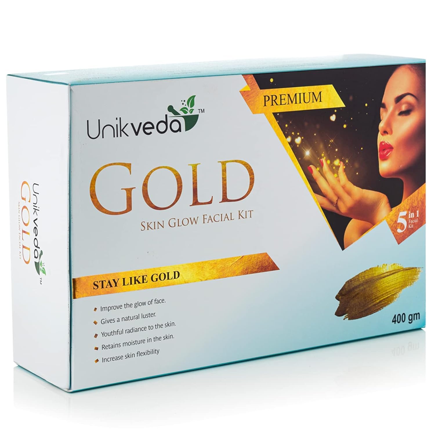 Unikveda Natural Glow Gold Facial Kit For Women n Men For Glowing Skin, Enhancing Radiance and Skin Flexibility, 400 Grams