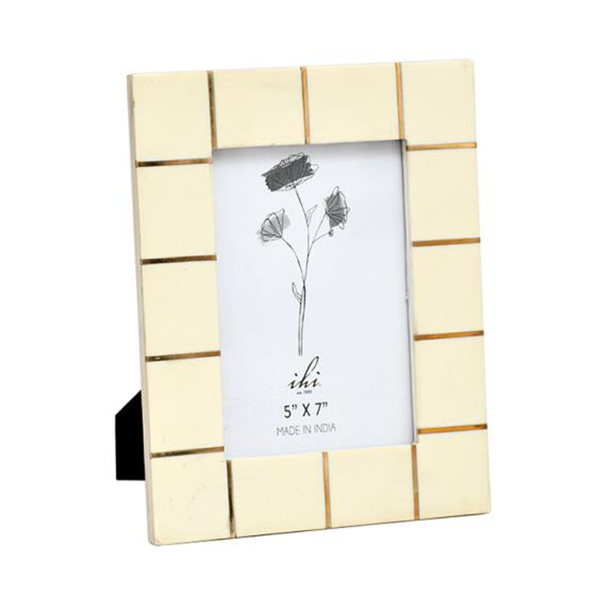 IHI EST. 1986 White Horn Inlay Photo Frame, 5 x 7 Inch Picture Frame with Natural Horn Tile Mosaic Design, Decorative Tabletop Frame for Home Office Décor