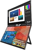 Vista 1 de Monitor portátil triple de 15.6" plegable con pantalla dual y extensor VESA 1080P FHD IPS para laptop PC con soporte giratorio de 360° para Windows