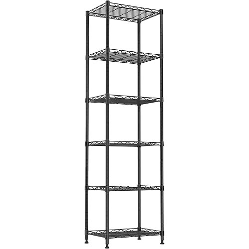 REGILLER 6 Wire Shelving Steel Storage Rack Adjustable Unit Shelves for Laundry Bathroom Kitchen Pantry Closet(Black,11.7" D x 16.8" W x 63" H)