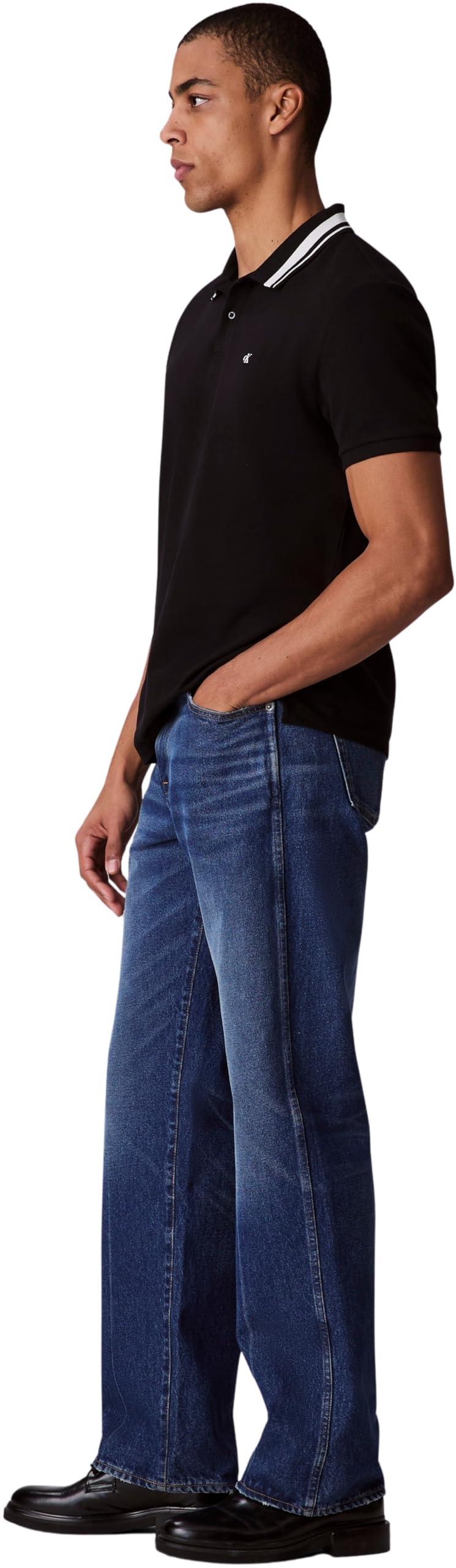 Calvin Klein Polo Manches Courtes Homme Monogram Pique Tipped en Coton, Noir (Black), XL
