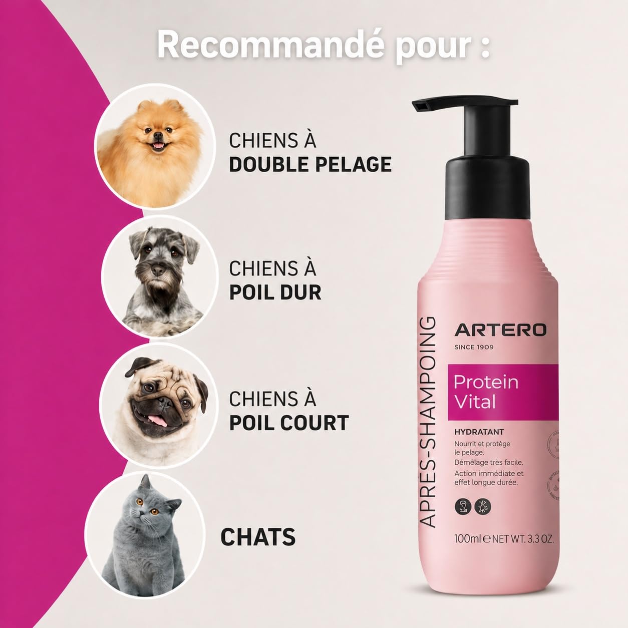 Après-shampooing pour Chiens et Chats Portein Vital d’Artero