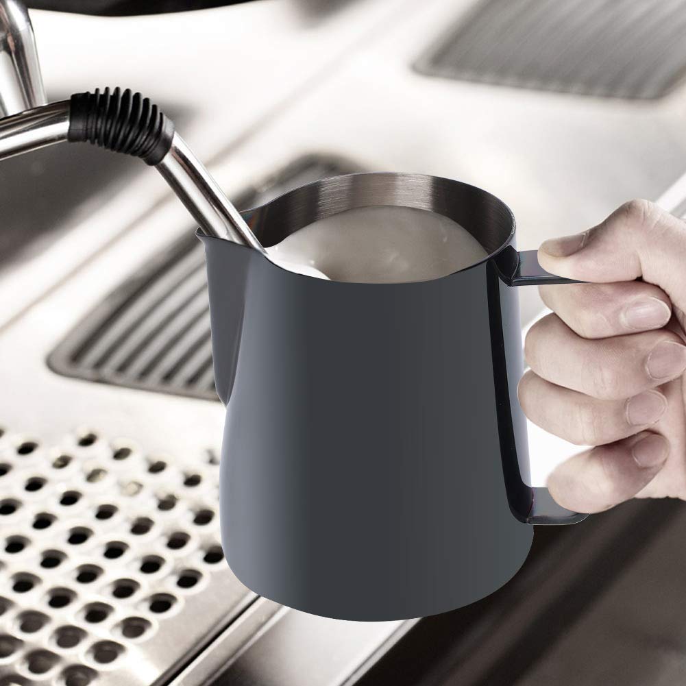 350ml Milk Jug, Stainless Steel Milk Frothing Pitcher Milk Cup for Making Latte Art(Black)