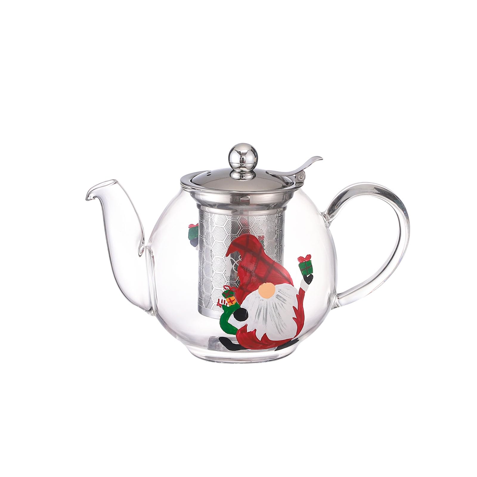 Théière en verre peinte à la main 1000ml avec infuseur style Père Noël