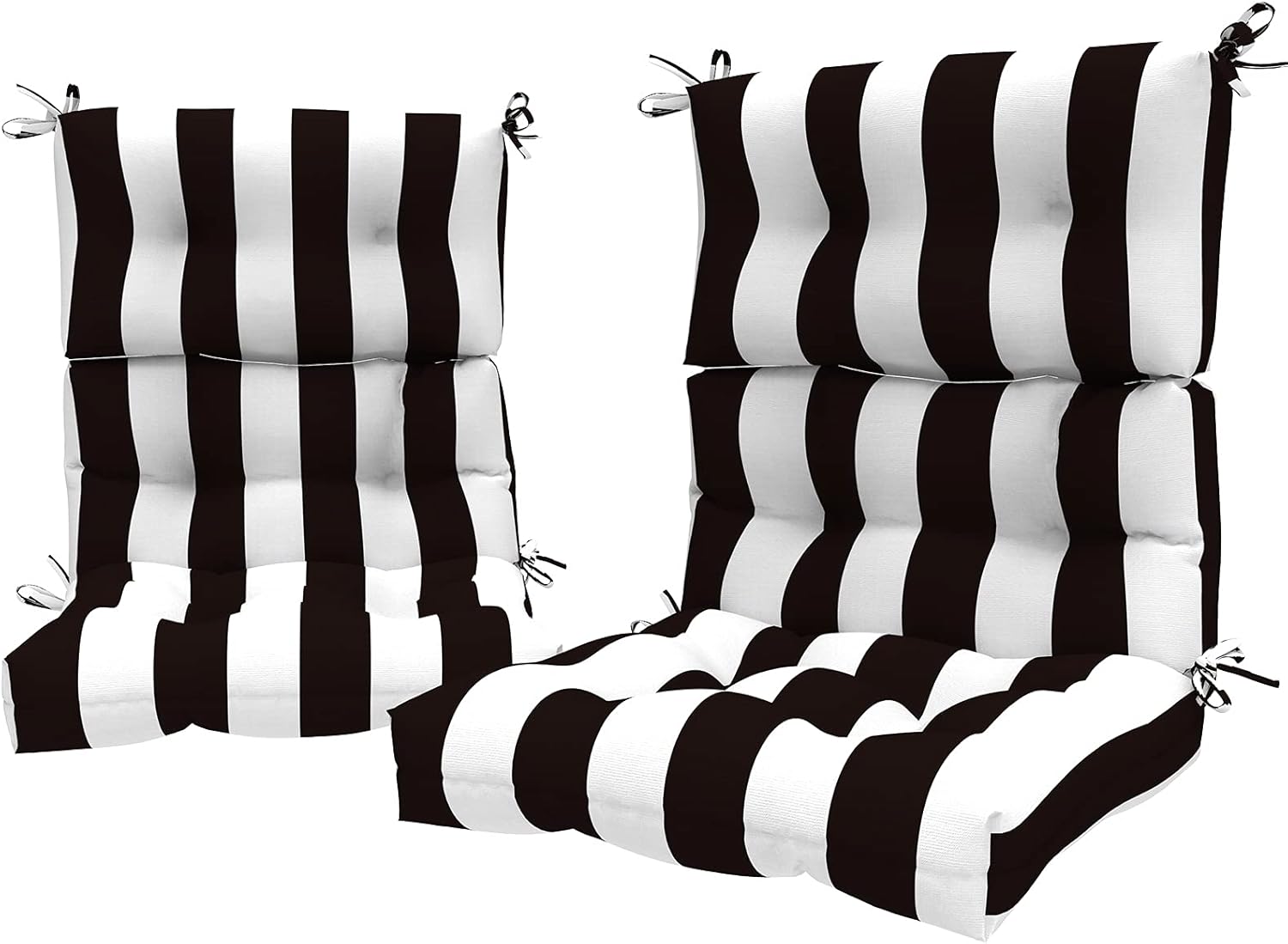 LVTXIII Outdoor Seat/Back Chair Cushion Patio Tufted High Back Cushion, Seasonal Replacement Rocking Chair Cushion with Ties (22” W x 20D”, Set of 2, Cabana Black)