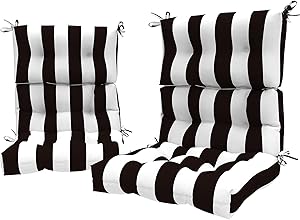 LVTXIII Outdoor Seat/Back Chair Cushion Patio Tufted High Back Cushion, Seasonal Replacement Rocking Chair Cushion with Ties (22” W x 20D”, Set of 2, Cabana Black)